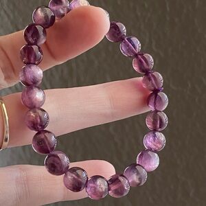 Natural Purple Lepidolite Bracelet | 8mm Deep Violet Beads Anxiety & Calm Stone